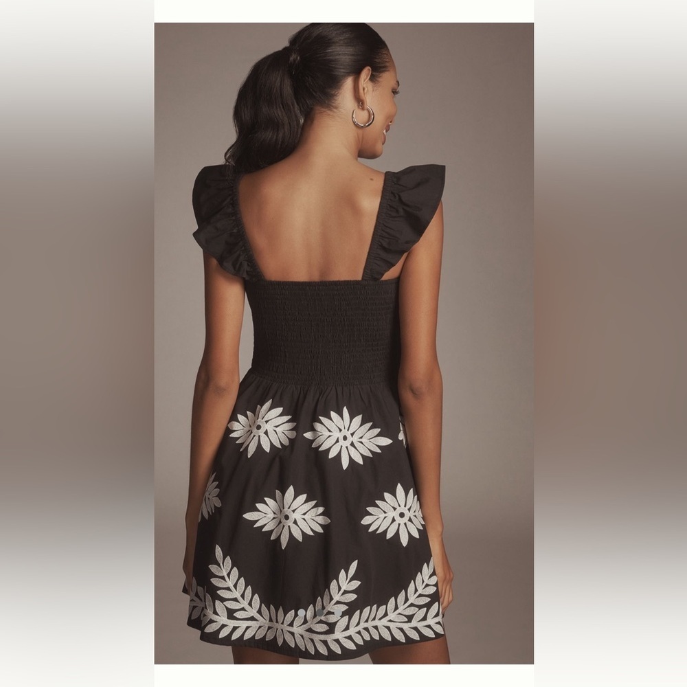 Anthropologie Ruffle Strap Embroidered Mini Dress - Picture 2 of 6